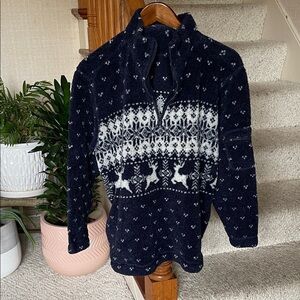 Navy and White Nordic Pattern Pullover Fleece